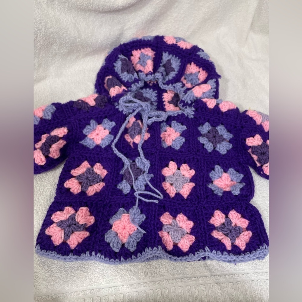 Handmade boho granny square crocheted hooded sweater